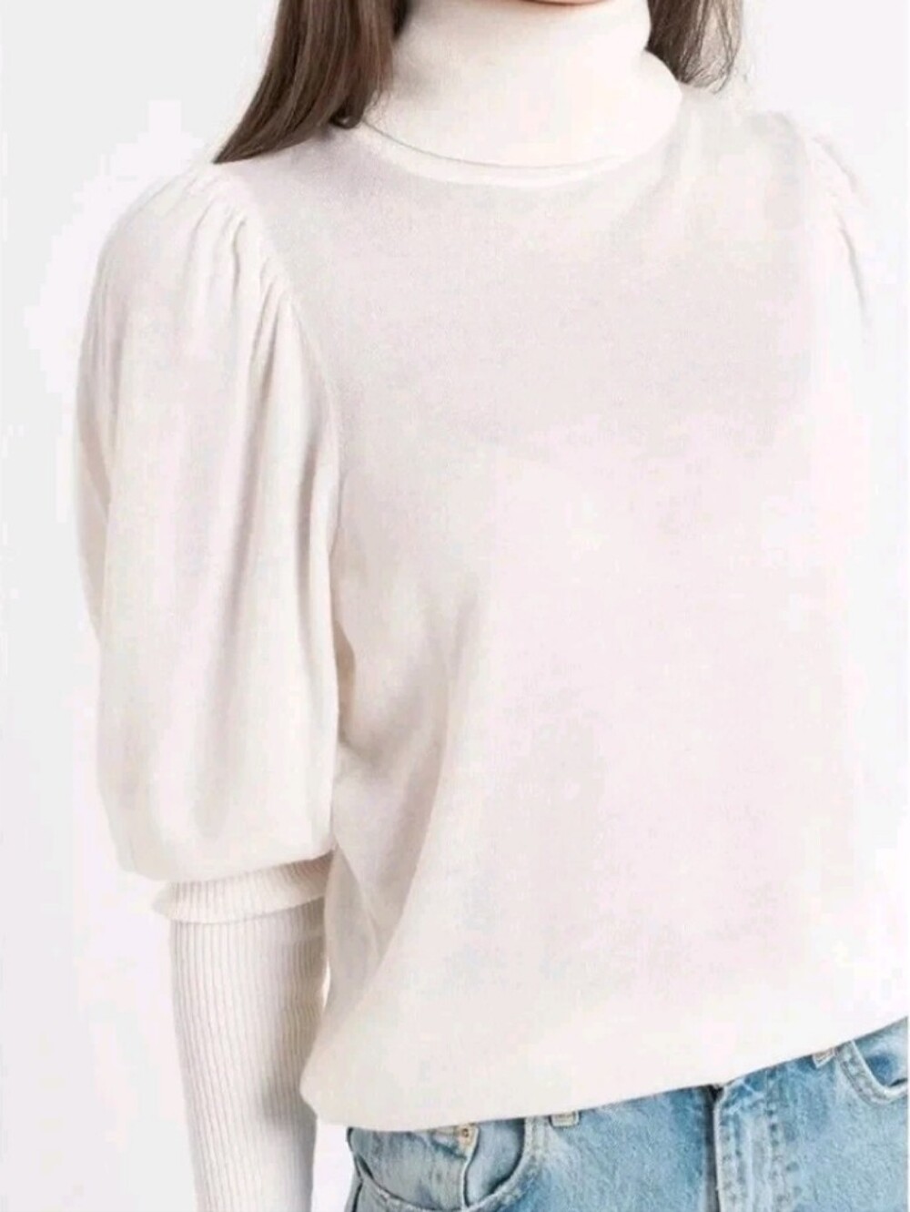 Ted Baker Aidabel Puff Sleeve Turtleneck Sweater US 14 Cream Wool Cashmere